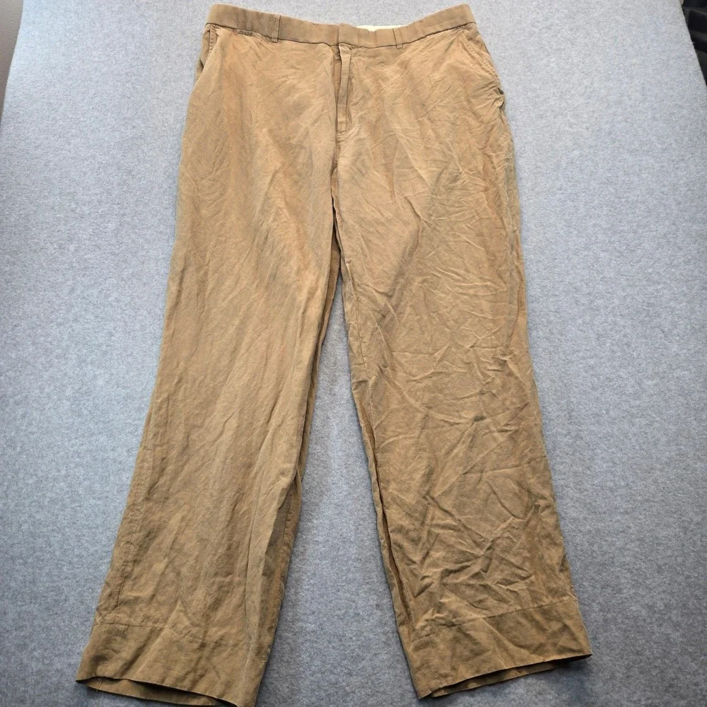 Polo Ralph Lauren Mens Tan Silk Linen Blend Straight Leg Flat Front Pants 37x30
